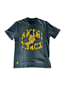 Amiri Track Yellow Logo Black Washed T-Shirt one-kickz