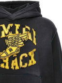 Amiri Track Yellow Logo Washed Black Hoodie one-kickz