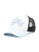 Amiri White & Light Blue 3 Star Trucker Hat one-kickz