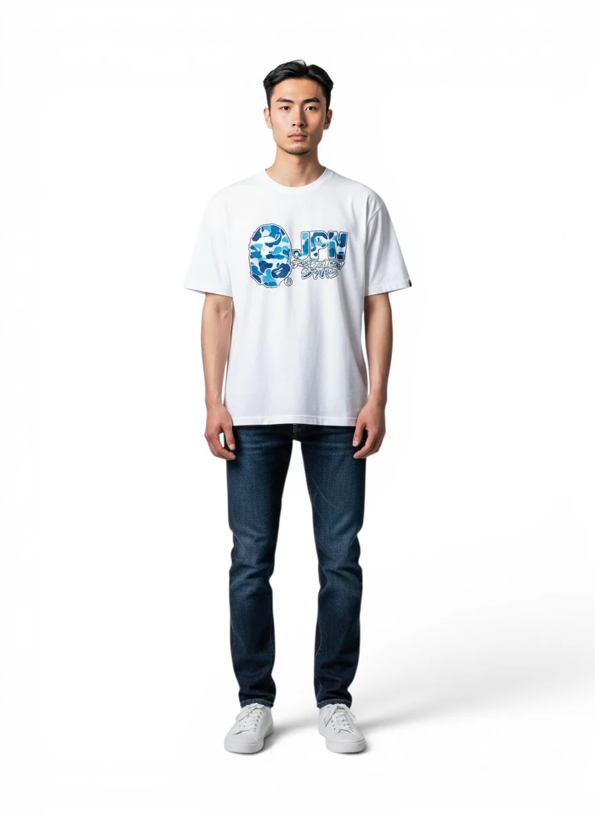 BAPE ABC Camo JPN Katakana Tee White/Blue