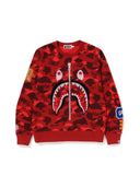 BAPE Color Camo Embroidery Shark Crewneck Red one-kickz