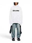 Balenciaga Caps Distressed Black Logo White Hoodie one-kickz