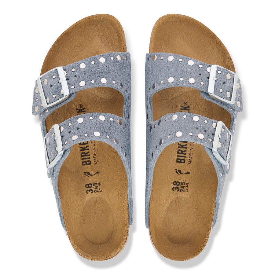 Birkenstock Arizona Rivet Suede Leather Stone Blue