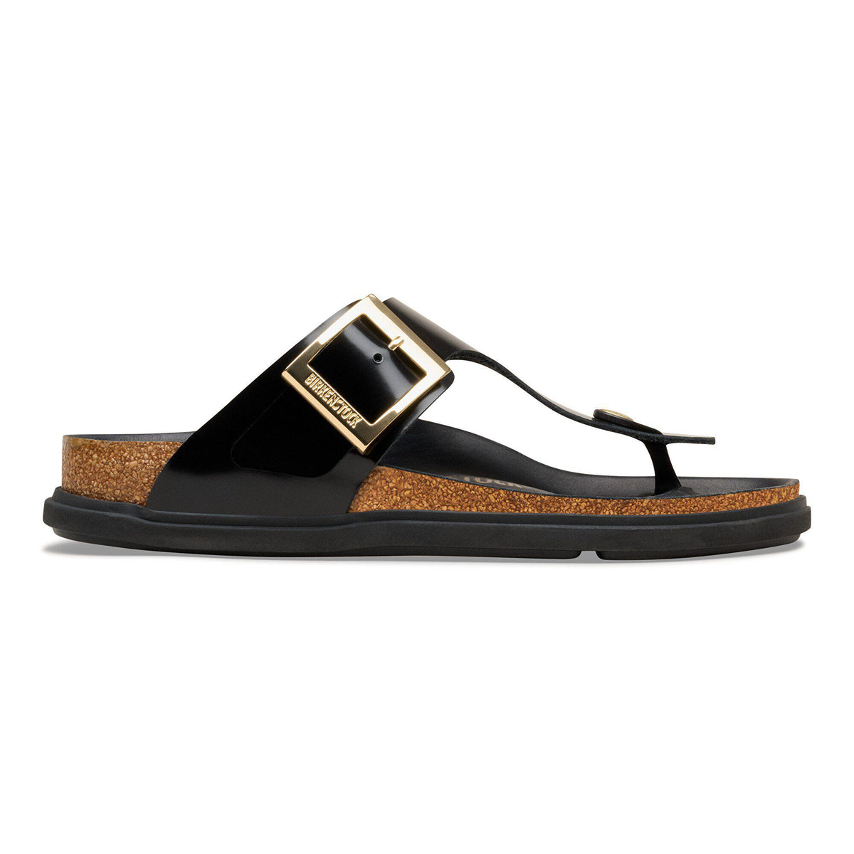 Birkenstock Gizeh Droplet Buckle Natural Leather Patent High Shine Black