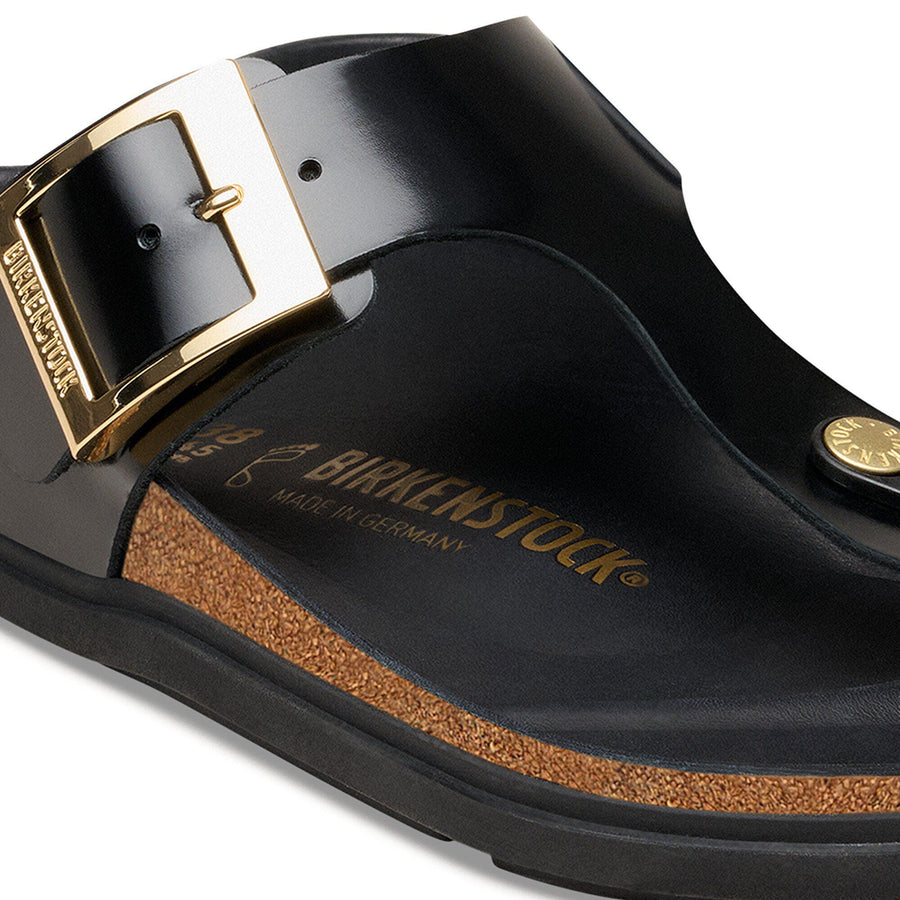 Birkenstock Gizeh Droplet Buckle Natural Leather Patent High Shine Black