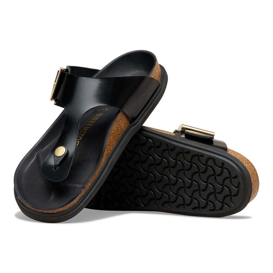 Birkenstock Gizeh Droplet Buckle Natural Leather Patent High Shine Black