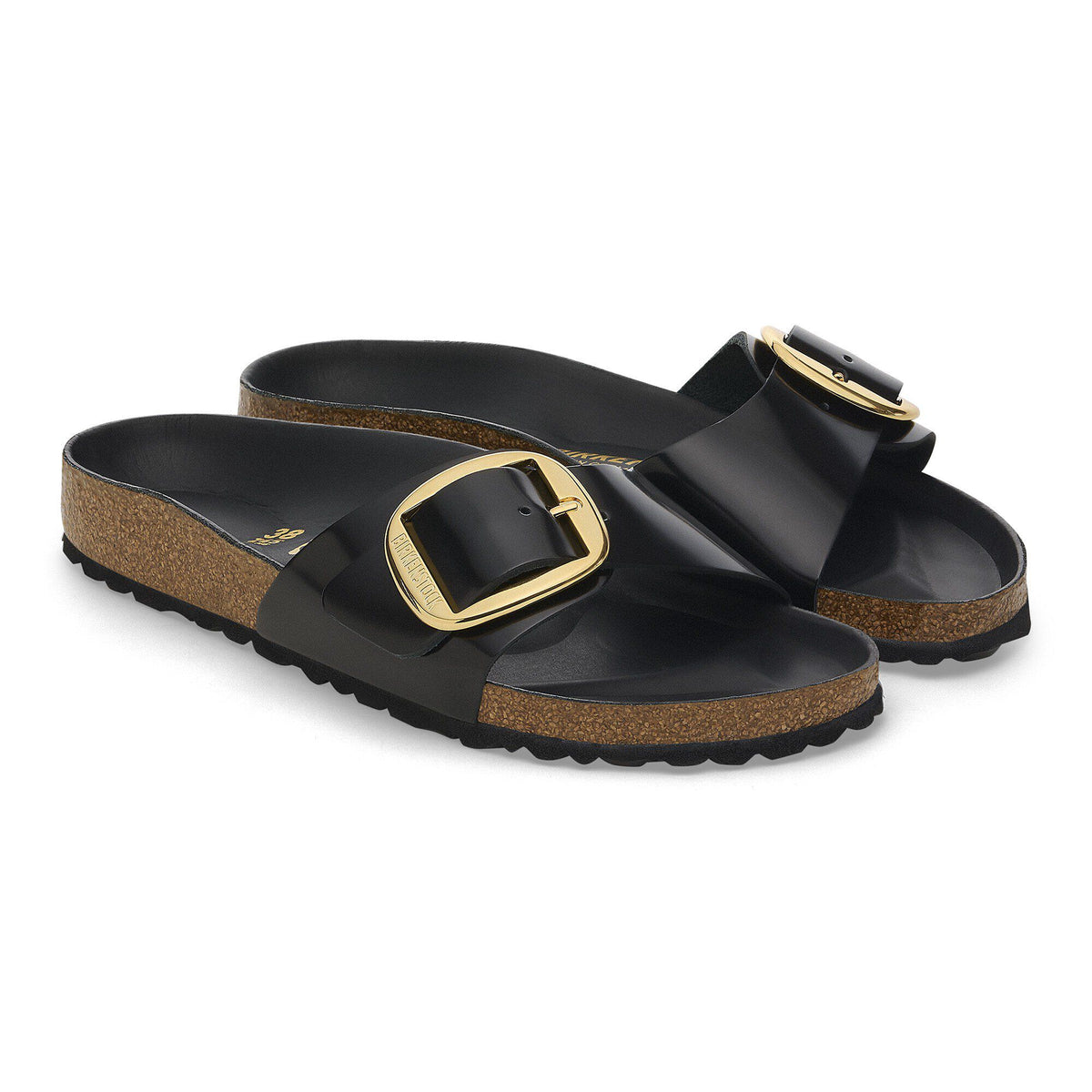 Birkenstock Madrid Big Buckle Natural Leather Patent High Shine Black