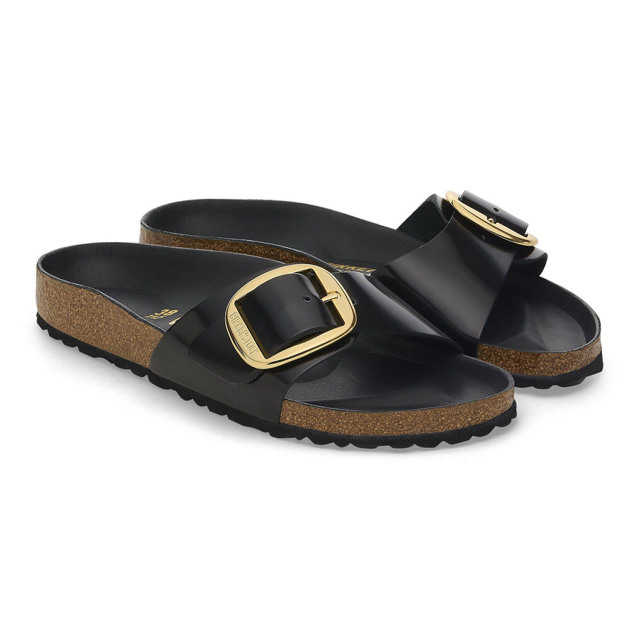 Birkenstock Madrid Big Buckle Natural Leather Patent High Shine Black