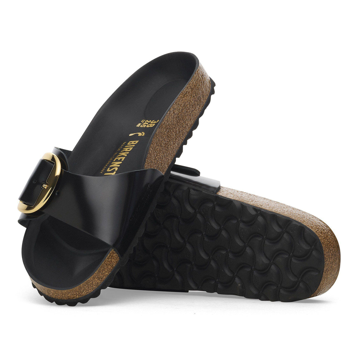Birkenstock Madrid Big Buckle Natural Leather Patent High Shine Black