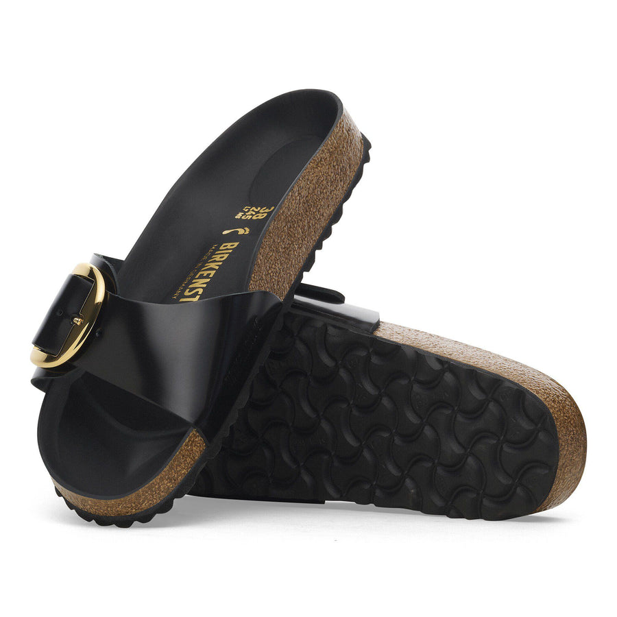Birkenstock Madrid Big Buckle Natural Leather Patent High Shine Black