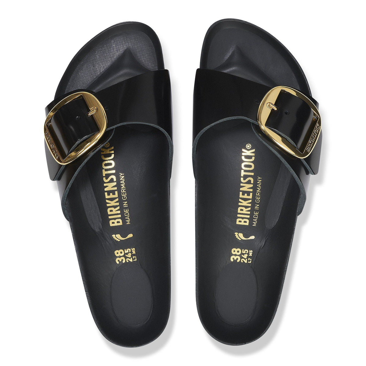 Birkenstock Madrid Big Buckle Natural Leather Patent High Shine Black