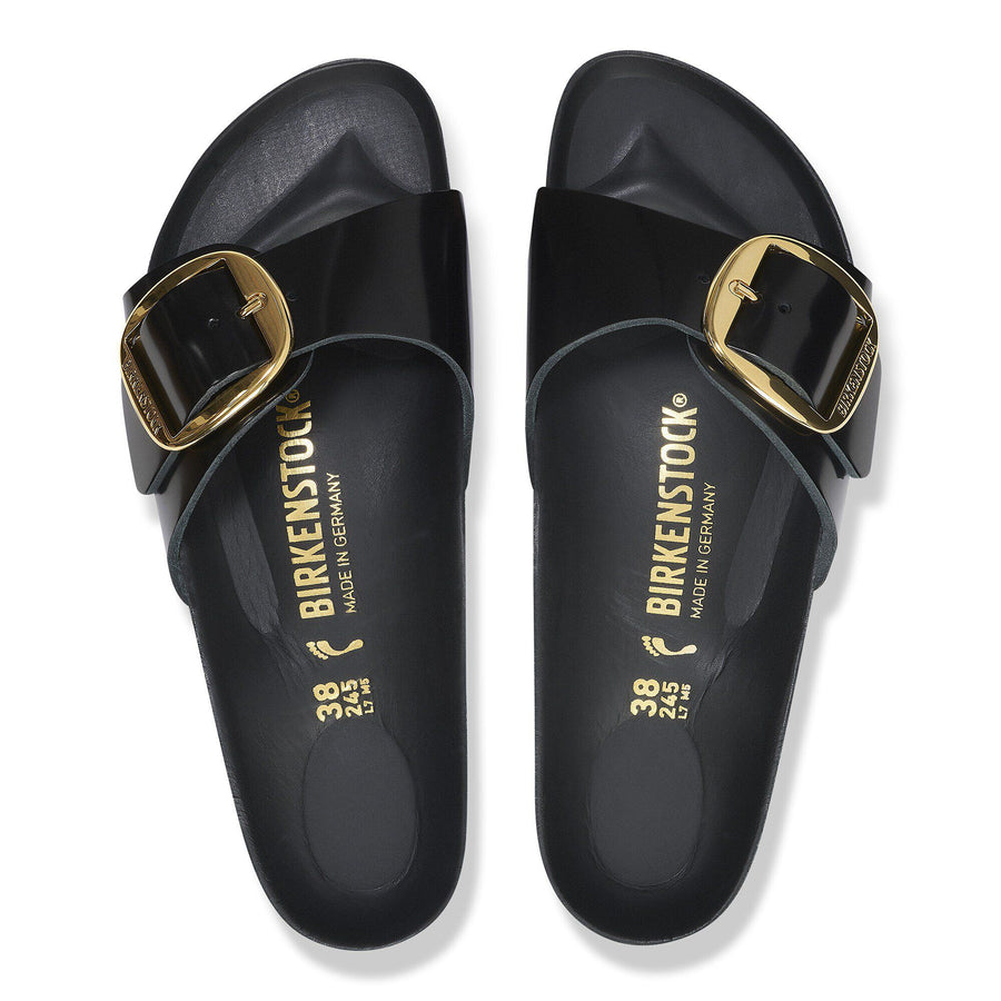 Birkenstock Madrid Big Buckle Natural Leather Patent High Shine Black