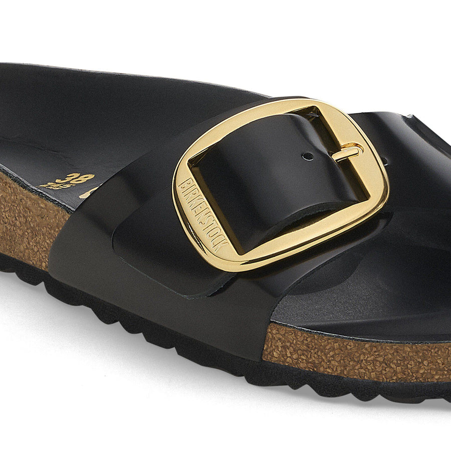 Birkenstock Madrid Big Buckle Natural Leather Patent High Shine Black