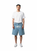 Corteiz Baggy Denim Shorts Stonewash one-kickz