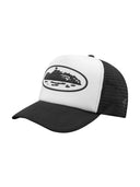 Corteiz Island Puff Print Trucker Hat White/Black one-kickz