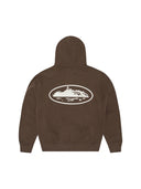 Corteiz Island Puff Print Zip Hoodie Brown one-kickz