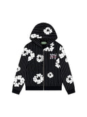 Denim Tears Pinstripe Wreath Zip Hoodie Black one-kickz
