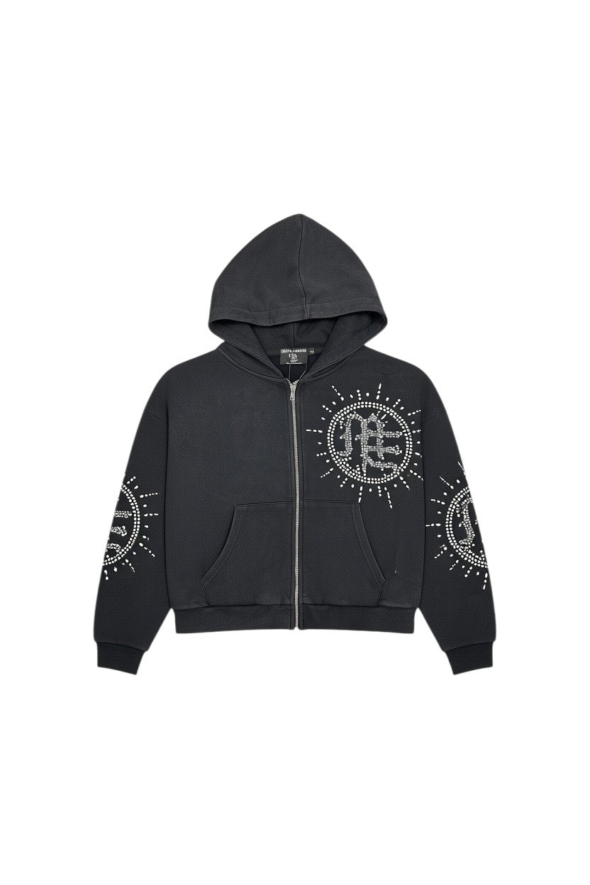 Eclipse’ Grey Acid Wash Rhinestone Hoodie