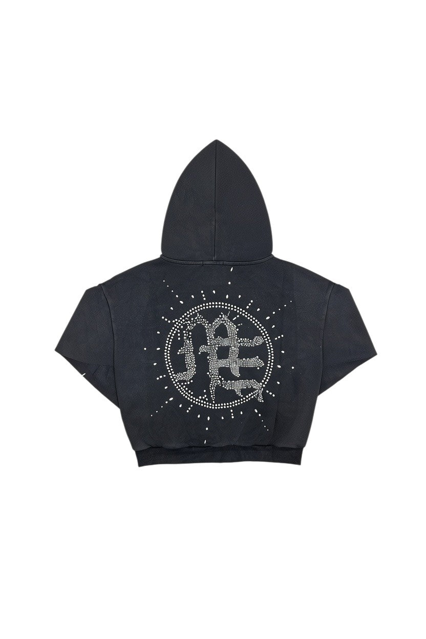 Eclipse’ Grey Acid Wash Rhinestone Hoodie