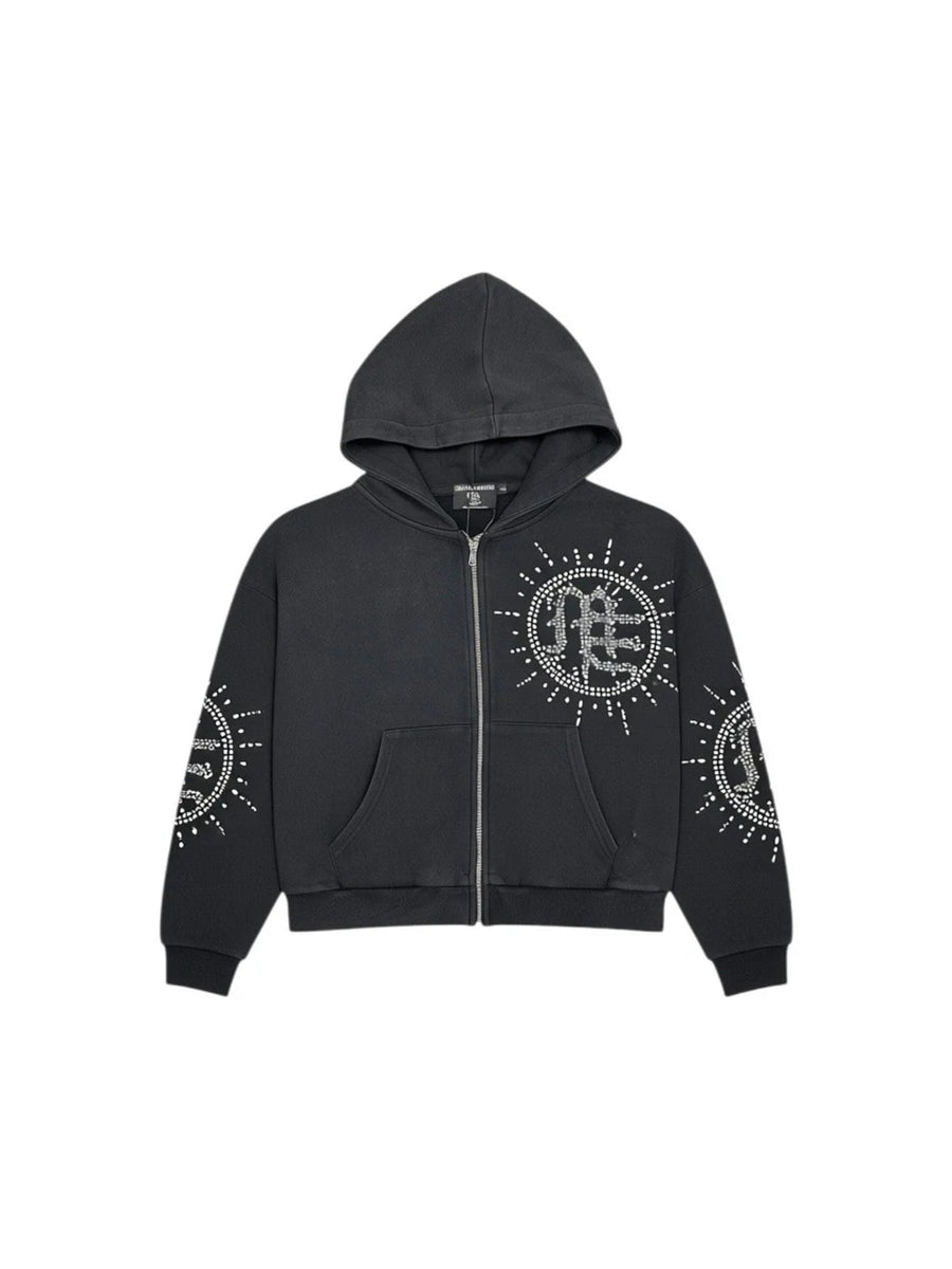 Eclipse’ Grey Acid Wash Rhinestone Hoodie