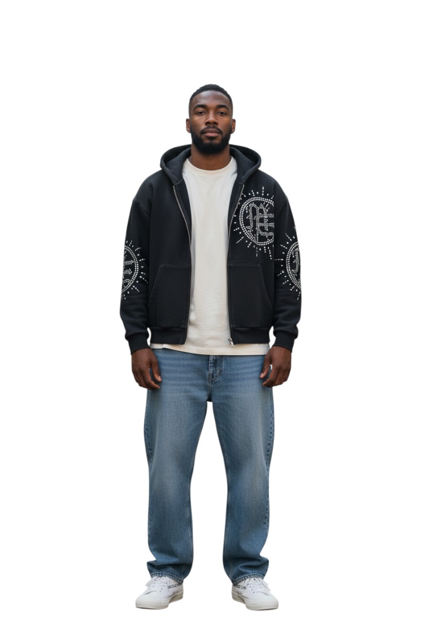 Eclipse’ Grey Acid Wash Rhinestone Hoodie