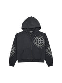 Eclipse’ Grey Acid Wash Rhinestone Hoodie one-kickz