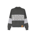 Jersey de punto gris con cremallera Eme Studios Thrill de One Kickz con logo grande y detalle de parche de cuero