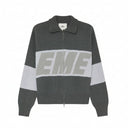 Cárdigan de punto gris Eme Studios Thrill con cremallera, logo frontal y franjas en One Kickz