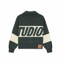 Jersey de punto con cremallera Eme Studios Thrill Hunt en verde oscuro con franjas blancas y logo en la espalda