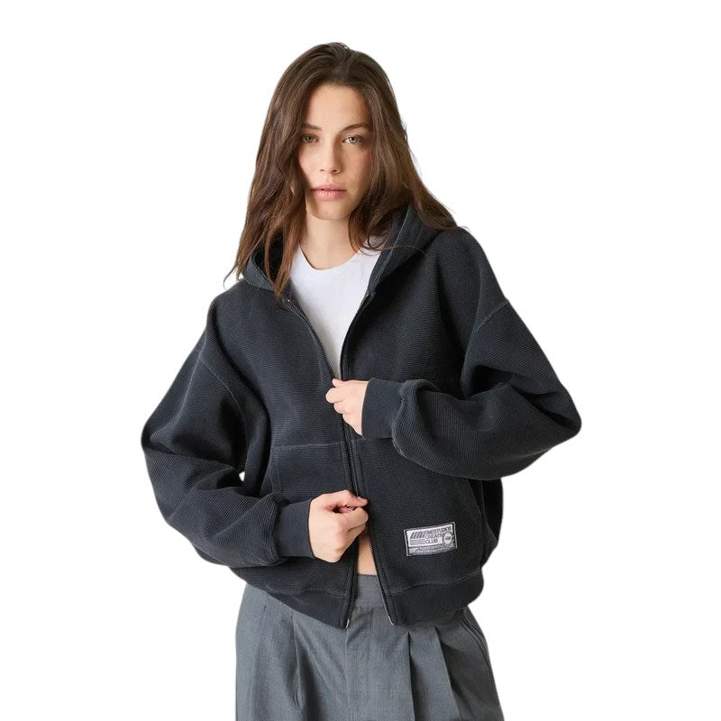 Eme Studios Waffle Croped Boxy Full Zip Navy