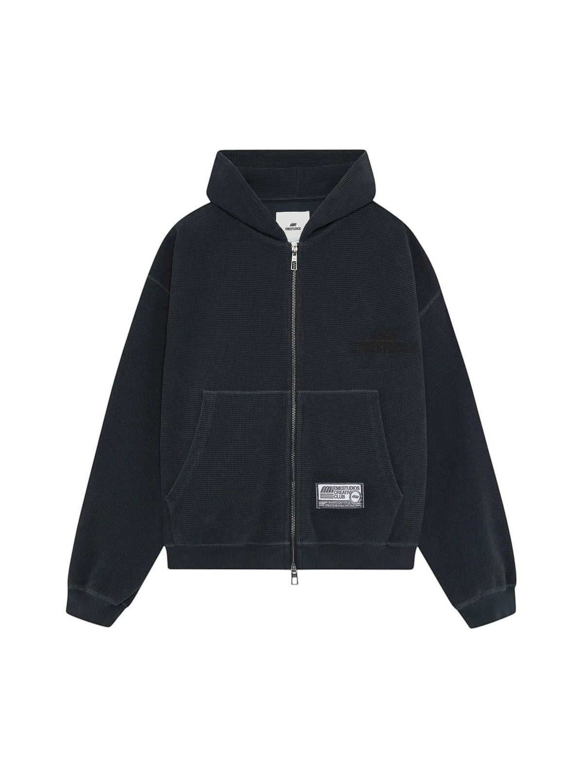 Eme Studios Waffle Croped Boxy Full Zip Navy