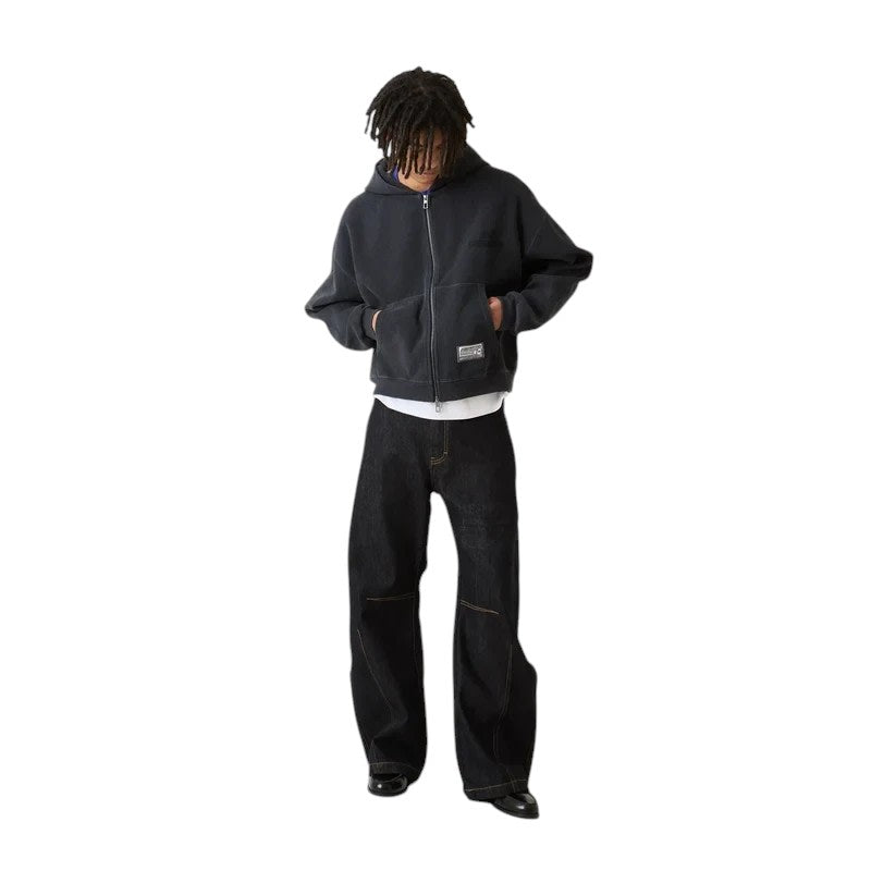 Eme Studios Waffle Croped Boxy Full Zip Navy