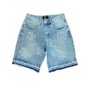 Mixed Emotion 'ME' Rhinestone Denim Shorts Blue one-kickz