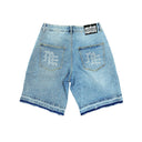 Mixed Emotion 'ME' Rhinestone Denim Shorts Blue