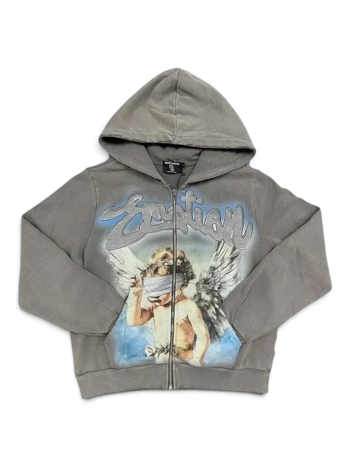 Mixed Emotions Angel Grey Rhinestone Hoodie
