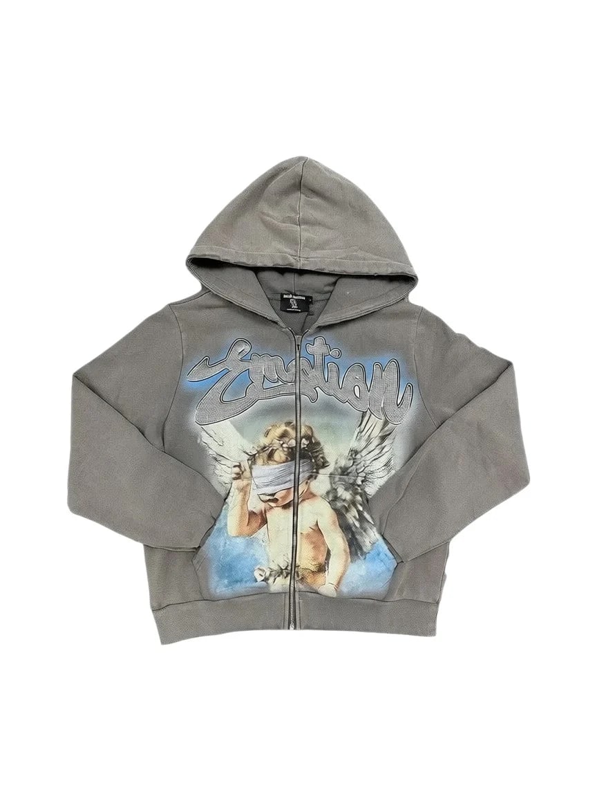 Mixed Emotions Angel Grey Rhinestone Hoodie