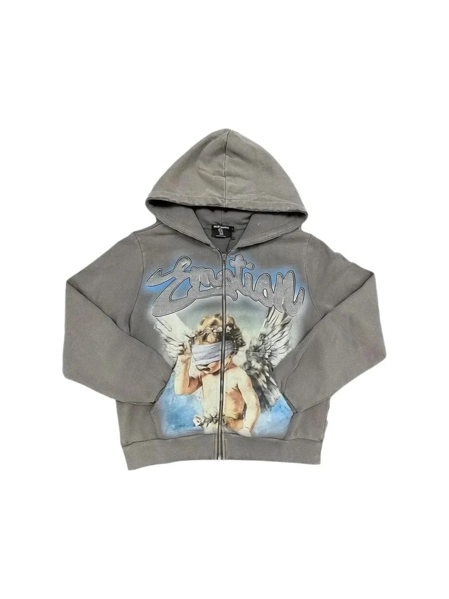 Mixed Emotions Angel Grey Rhinestone Hoodie