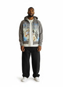 One Kickz sudadera con capucha gris con cremallera completa, diseño de ángel con vendas y alas, estampado de texto "Emotions" con detalles de pedrería.