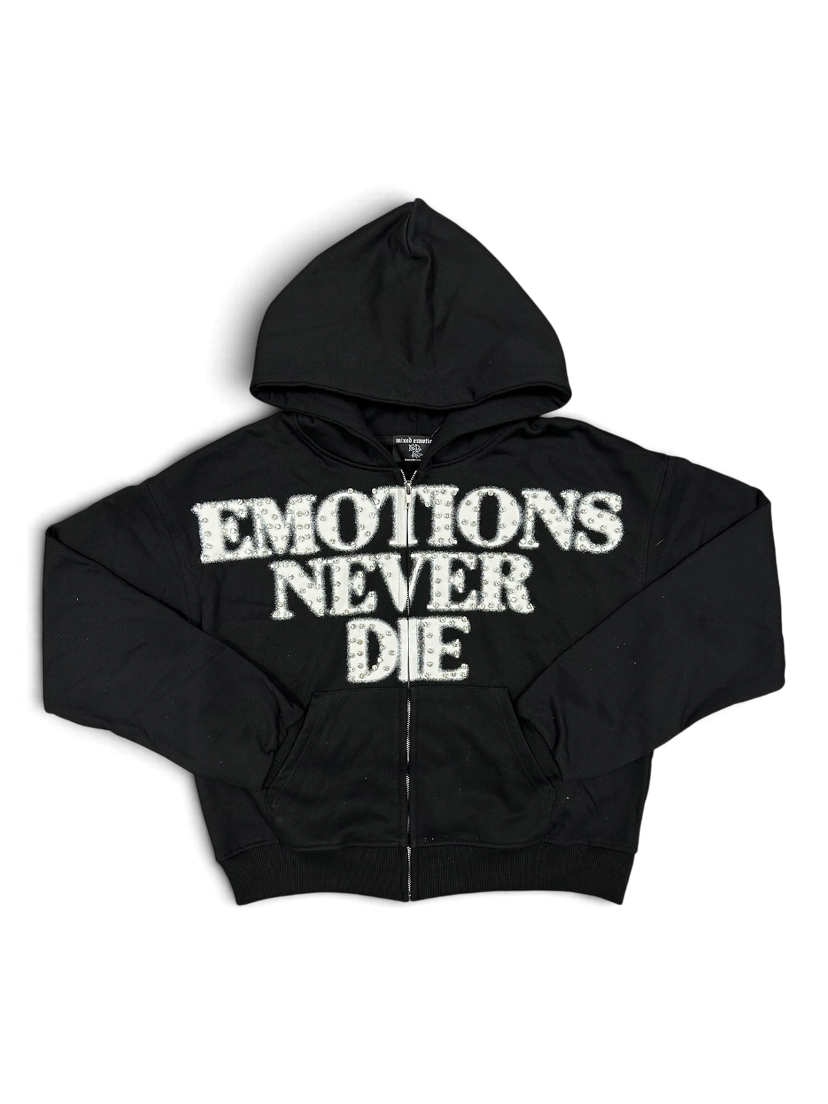 Mixed Emotions Black 'End' Rhinestone hoodie