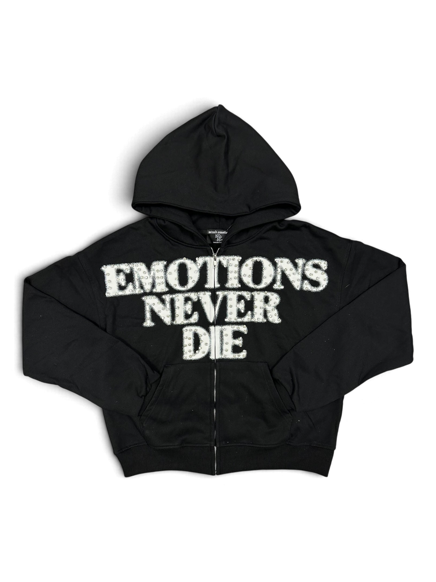 Mixed Emotions Black 'End' Rhinestone hoodie