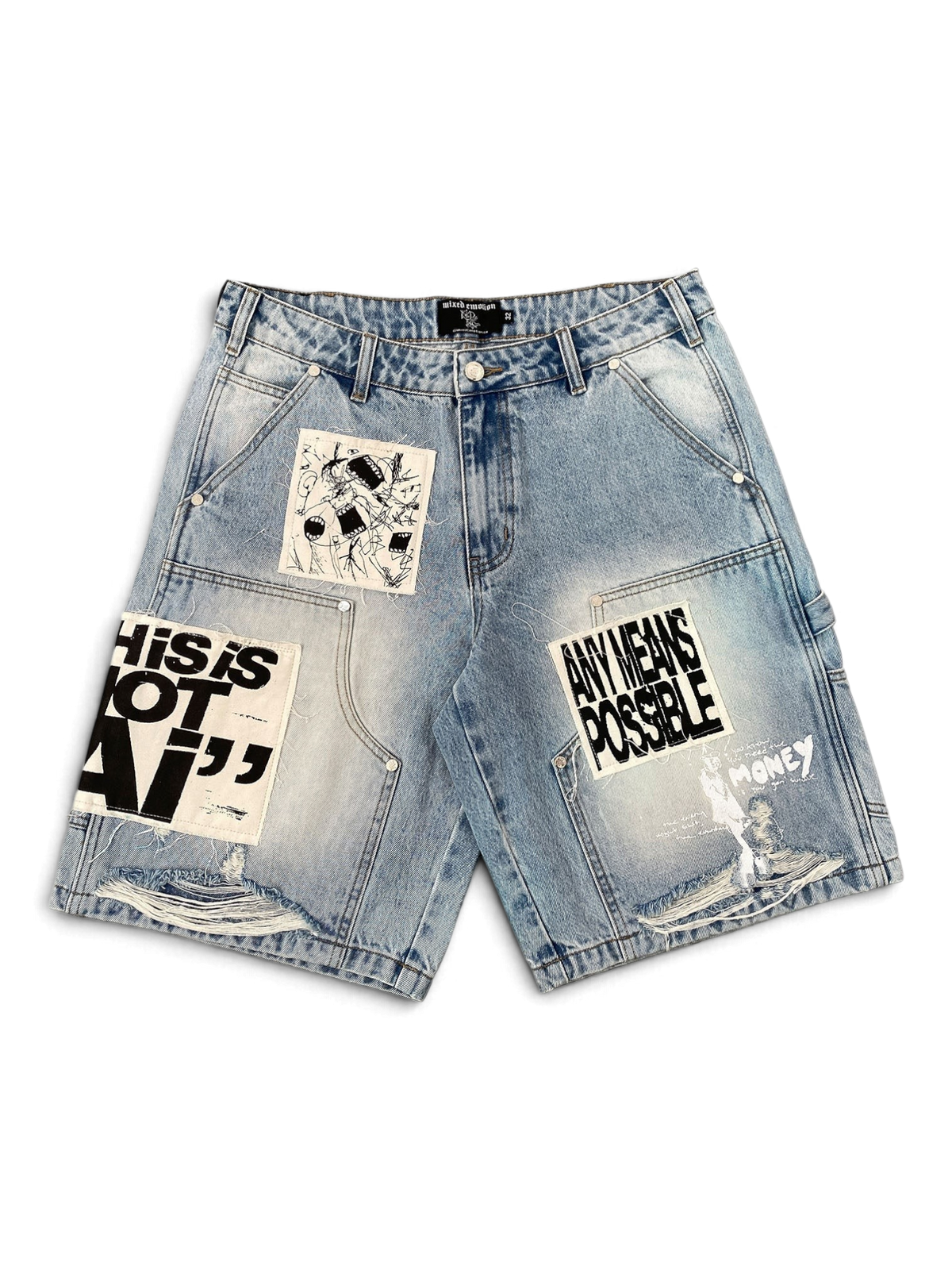 Mixed Emotions Blue "AI" Denim Shorts