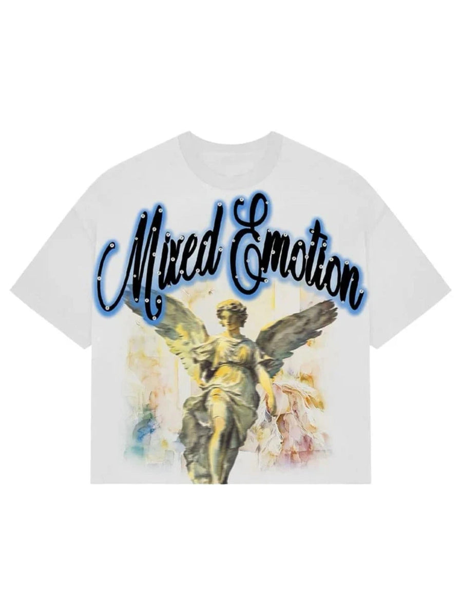 Mixed Emotions Blue Rhinestone Cropped Tee White