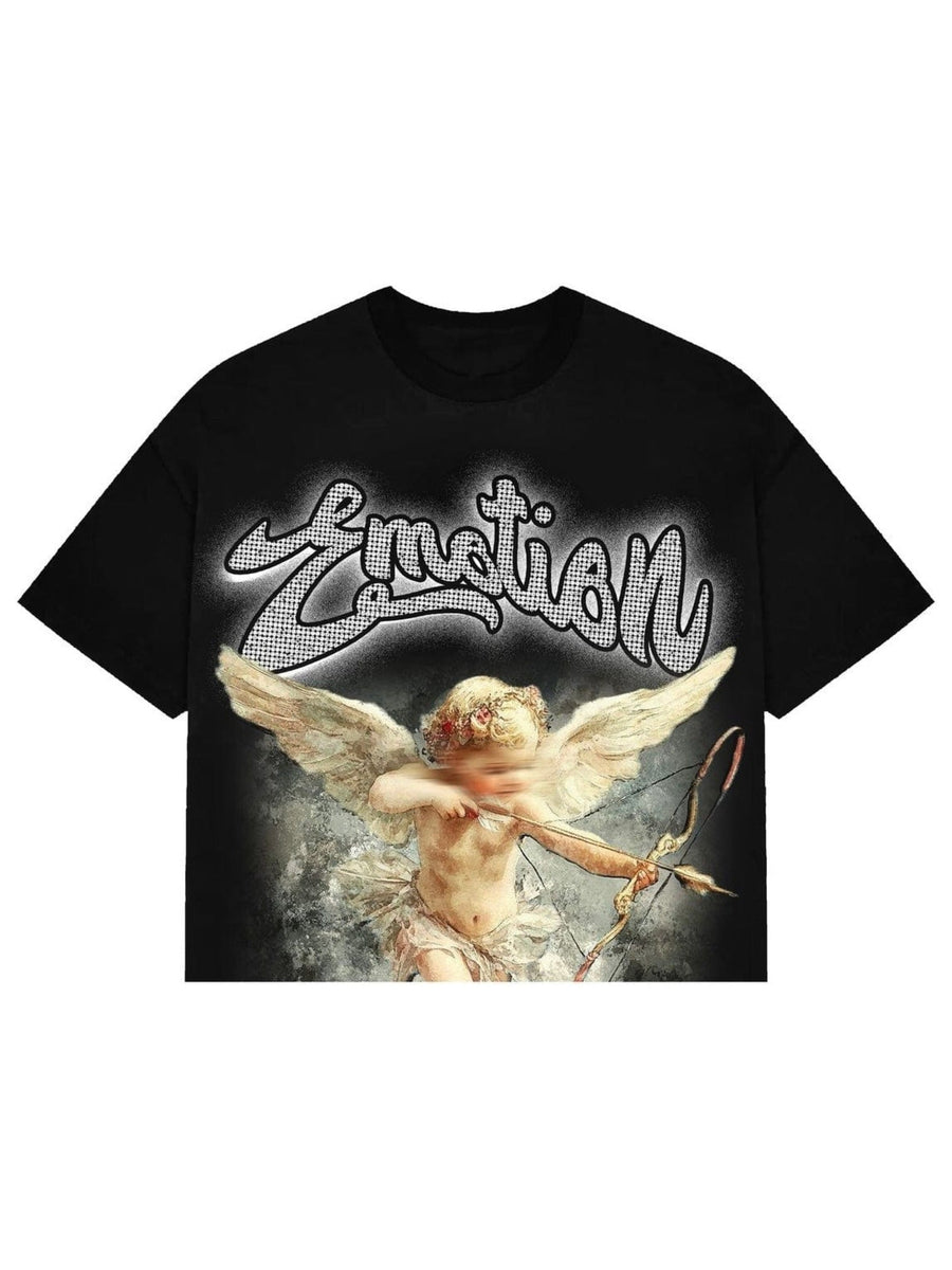 Mixed Emotions Cupid Rhinestone Cropped Tee Black