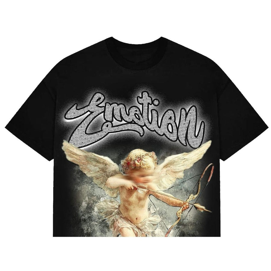 Mixed Emotions Cupid Rhinestone Cropped Tee Black