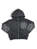 Mixed Emotions Eclipse' Grey Acid Wash Rhinestone Hoodie
