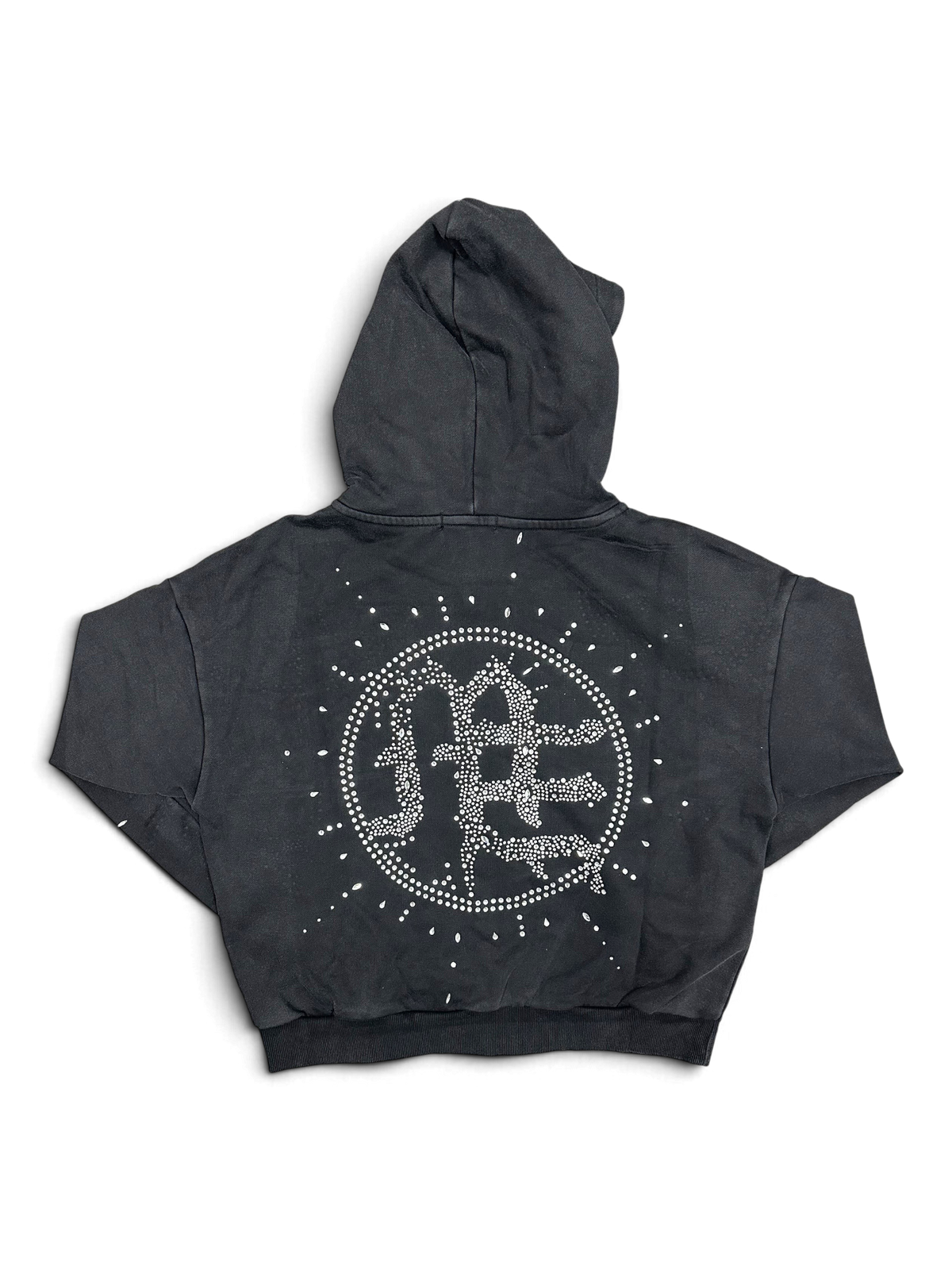 Mixed Emotions Eclipse' Grey Acid Wash Rhinestone Hoodie