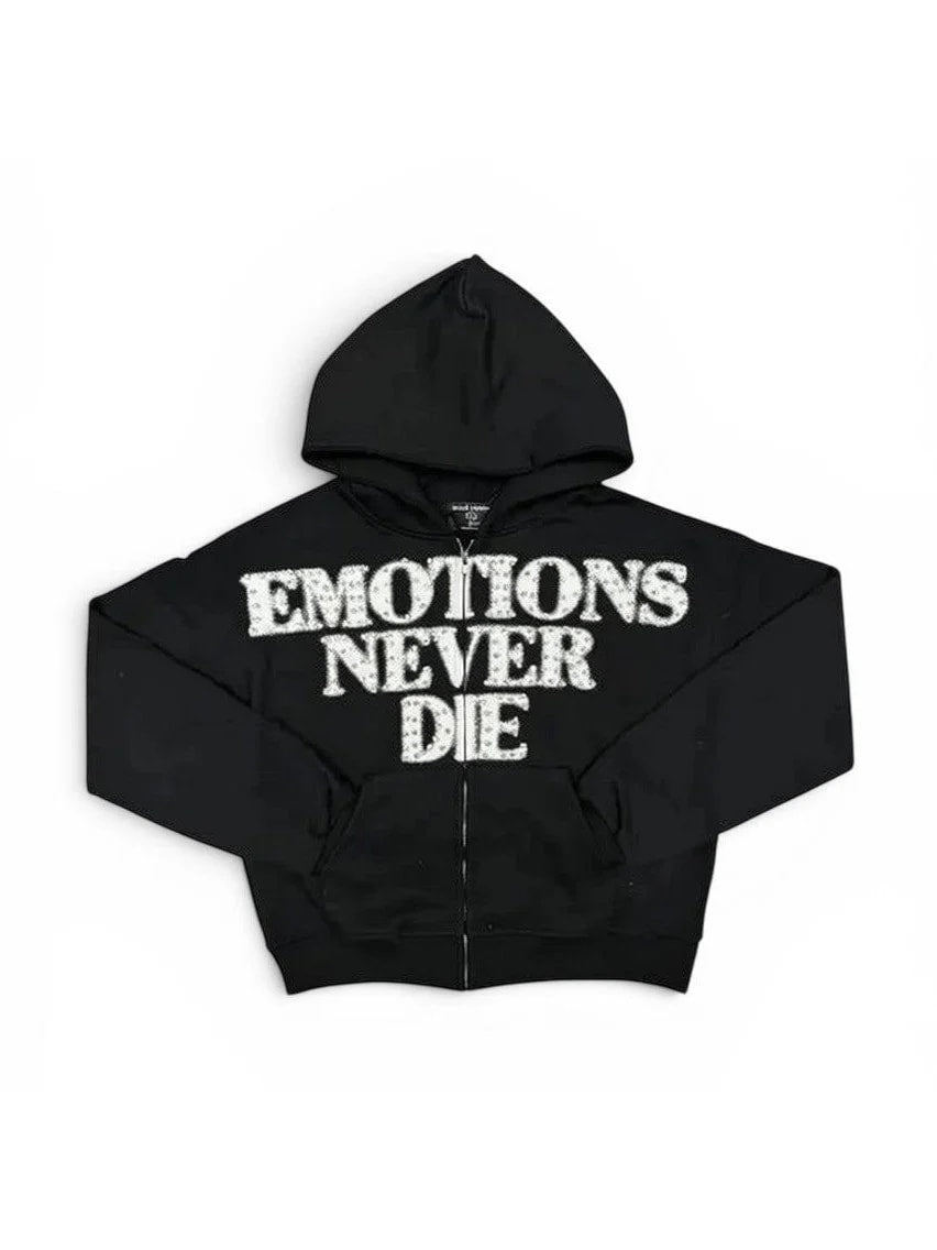 Mixed Emotions End Rhinestones Zip Hoodie Black