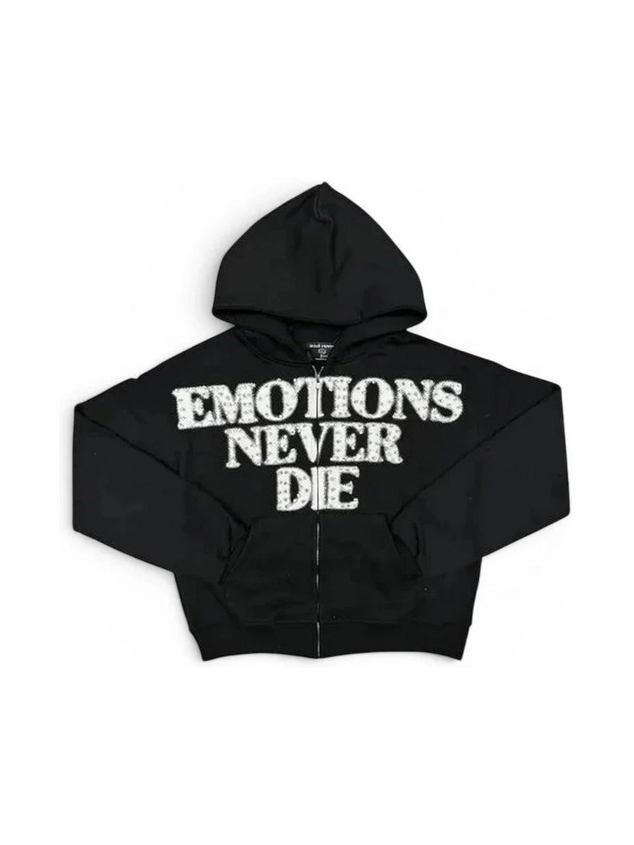 Mixed Emotions End Rhinestones Zip Hoodie Black