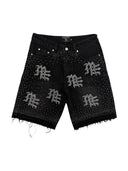 Mixed Emotions ME Rhinestone Denim Shorts Black one-kickz