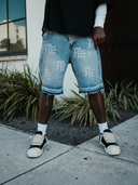 Mixed Emotions 'ME' Rhinestone Denim Shorts